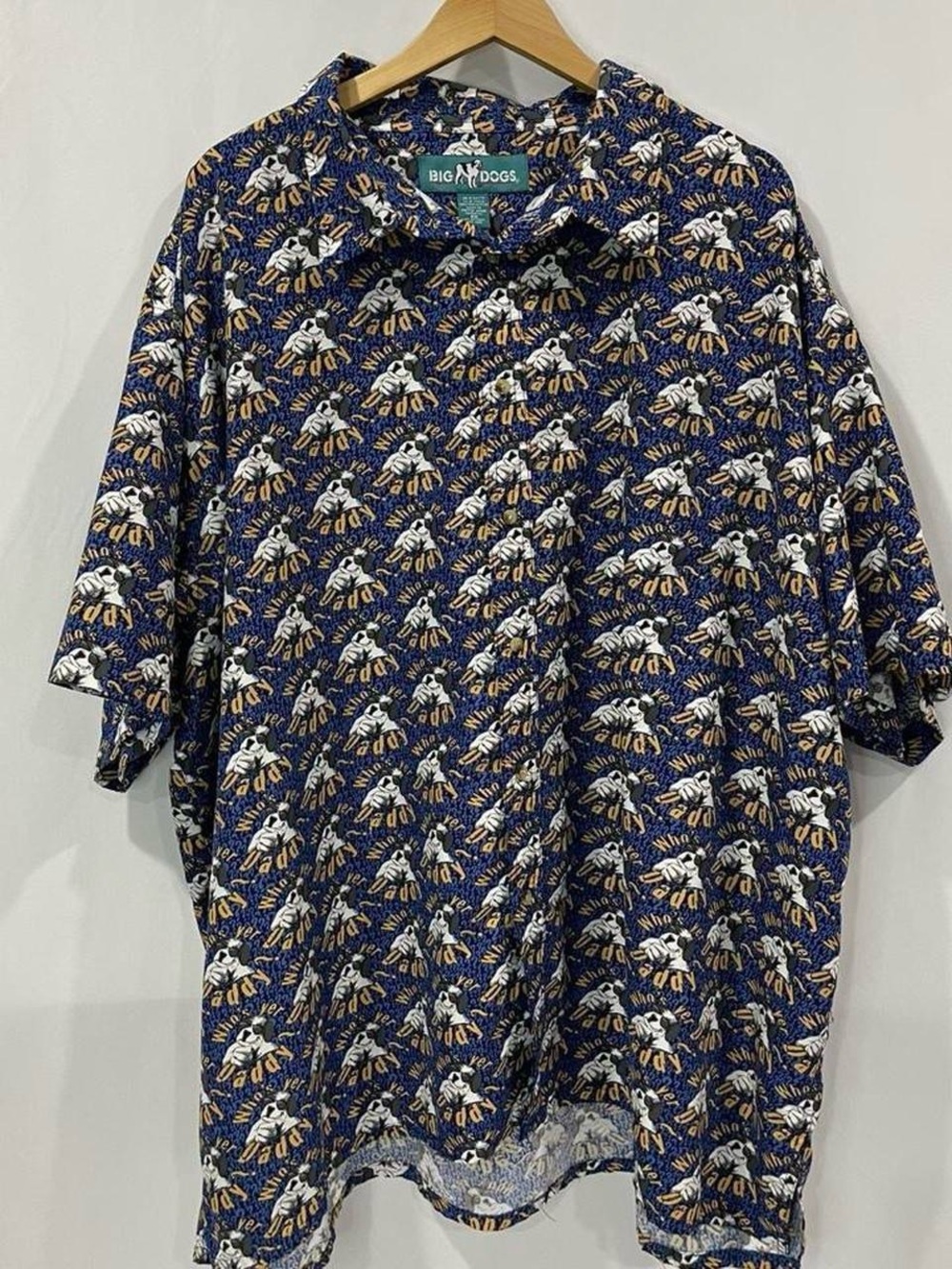 Big Dogs Navy Blue Printed Button-Down Shirt with White & Gold Accents